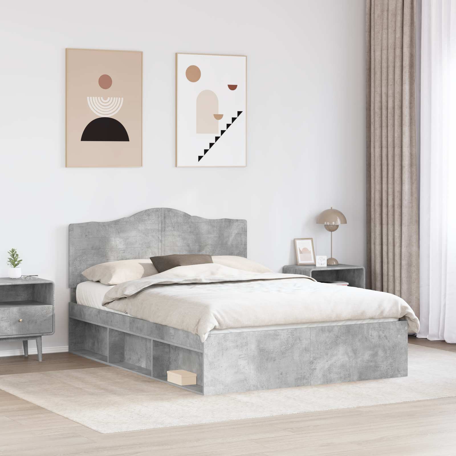 Bedframe met hoofdeinde Beton 140 x 190 cm Massief grenenhout is nu te koop bij PeponiXL, paradijselijk wonen!