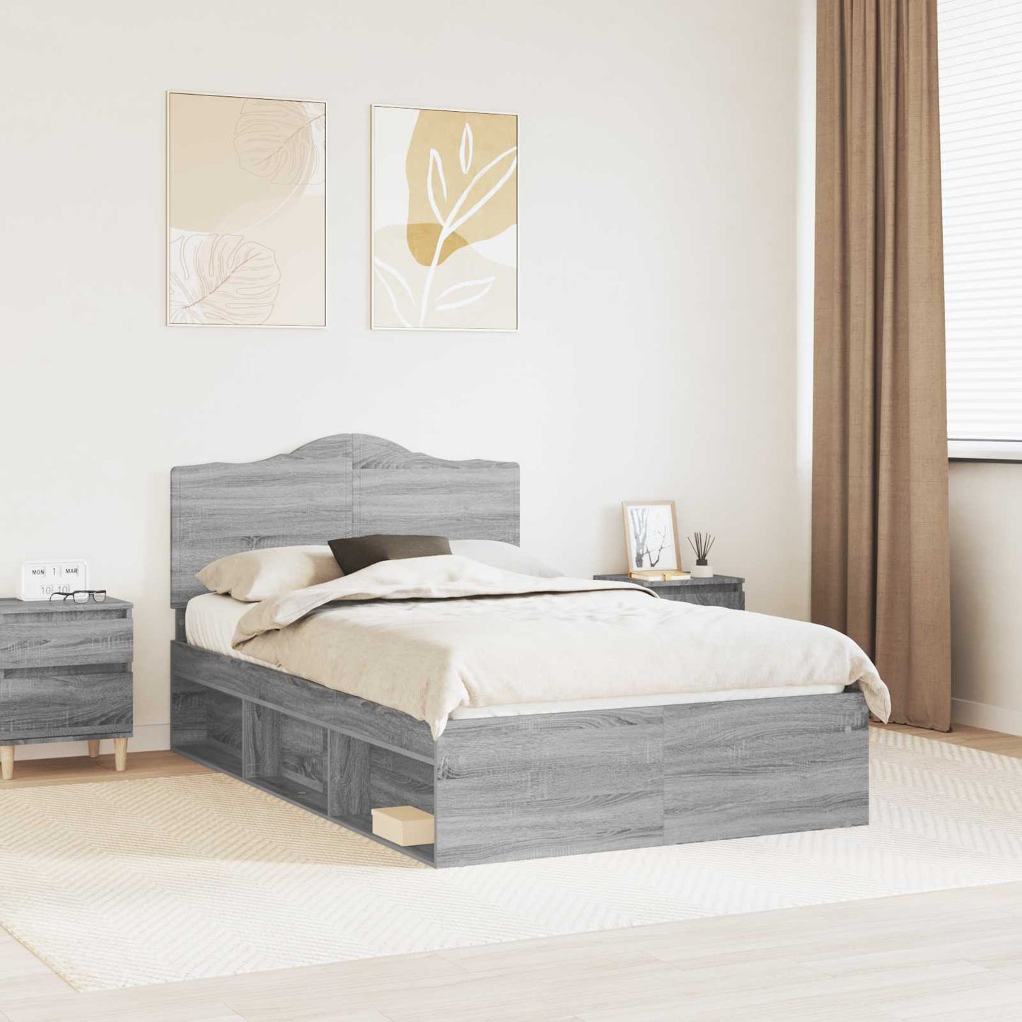 Bedframe Grijs Sonoma 135 x 190 cm Massief grenenhout is nu te koop bij PeponiXL, paradijselijk wonen!