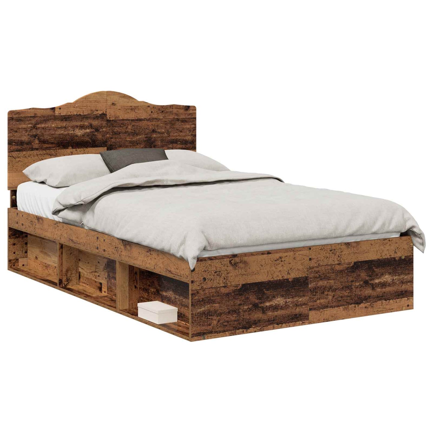Bedframe met hoofdeinde Oudhout 135 x 190 cm Massief grenenhout is nu te koop bij PeponiXL, paradijselijk wonen!