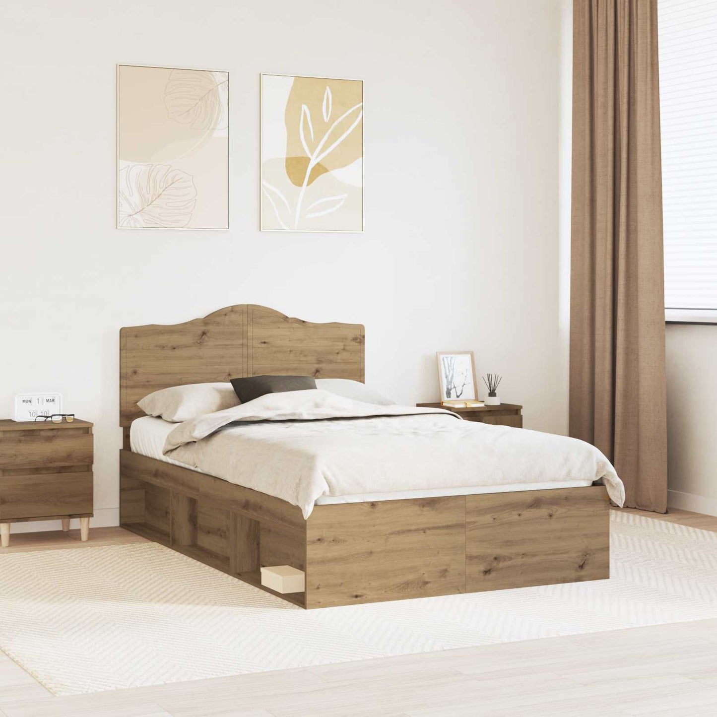 Bedframe Ambachtelijk eiken 135 x 190 cm Massief grenenhout is nu te koop bij PeponiXL, paradijselijk wonen!