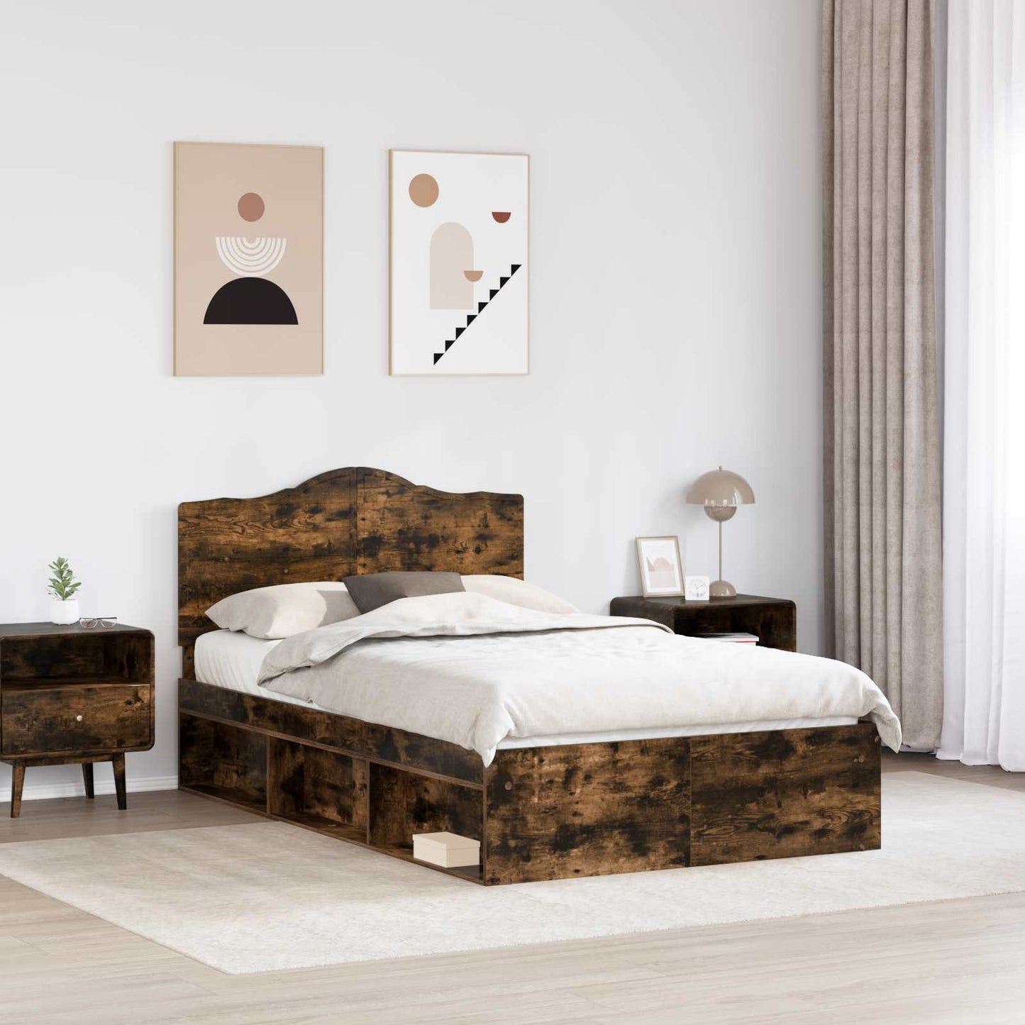 Bedframe Gerookt eiken 120 x 200 cm Massief grenenhout is nu te koop bij PeponiXL, paradijselijk wonen!