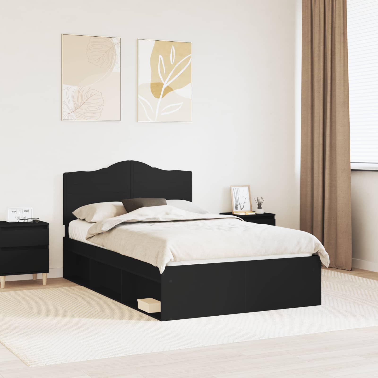 Bedframe met hoofdeinde Zwart 120 x 190 cm Massief grenenhout is nu te koop bij PeponiXL, paradijselijk wonen!