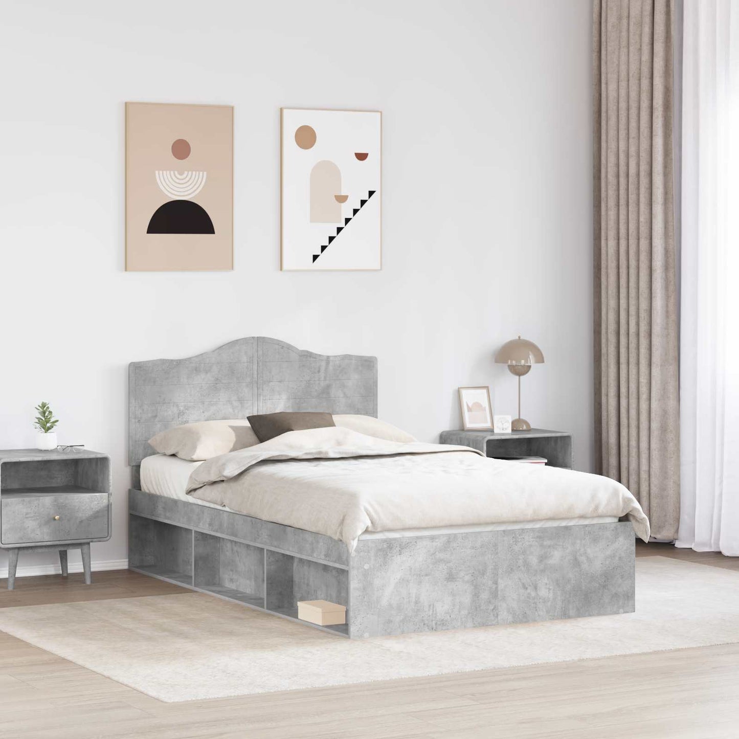 Bedframe met hoofdeinde Beton 120 x 190 cm Massief grenenhout is nu te koop bij PeponiXL, paradijselijk wonen!