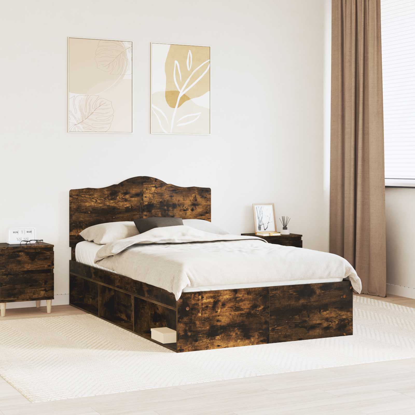 Bedframe Gerookt eiken 120 x 190 cm Massief grenenhout is nu te koop bij PeponiXL, paradijselijk wonen!