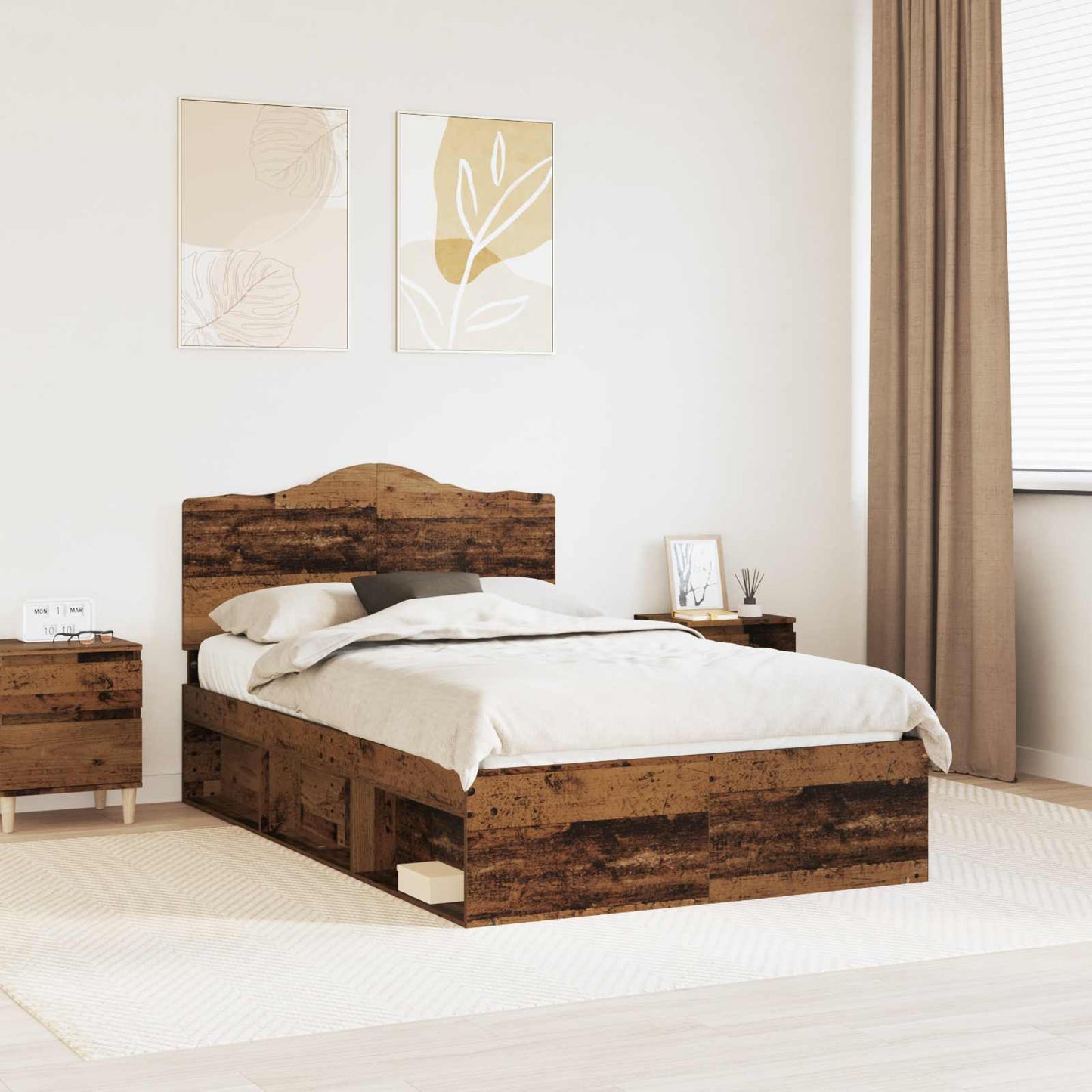 Bedframe met hoofdeinde Oudhout 120 x 190 cm Massief grenenhout is nu te koop bij PeponiXL, paradijselijk wonen!