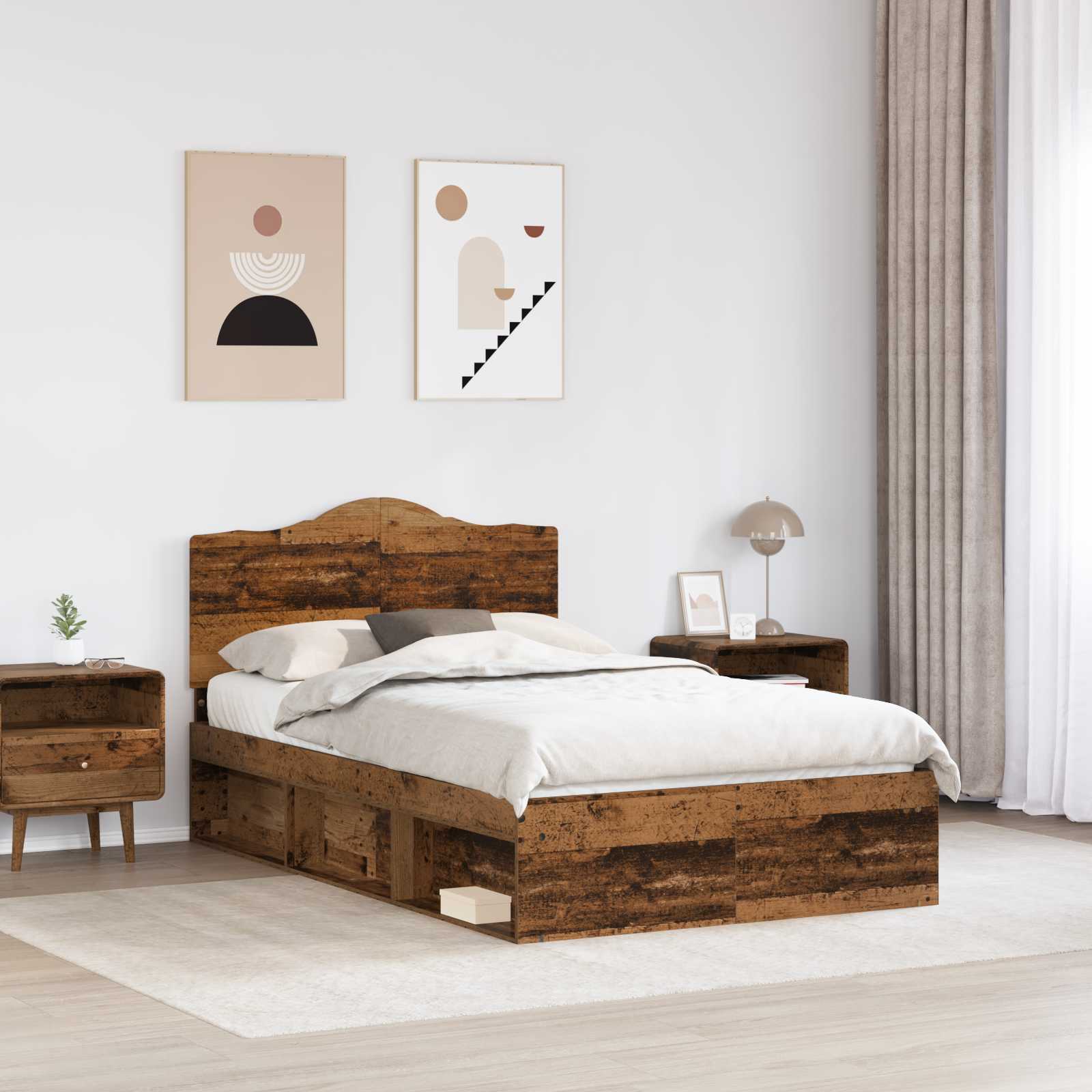 Bedframe met hoofdeinde Oudhout 120 x 190 cm Massief grenenhout is nu te koop bij PeponiXL, paradijselijk wonen!