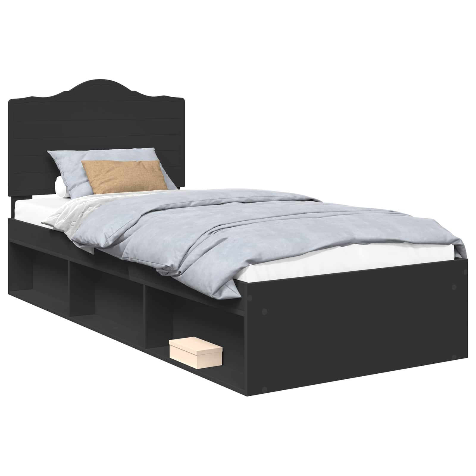 Bedframe met hoofdeinde Zwart 100 x 200 cm Massief grenenhout is nu te koop bij PeponiXL, paradijselijk wonen!