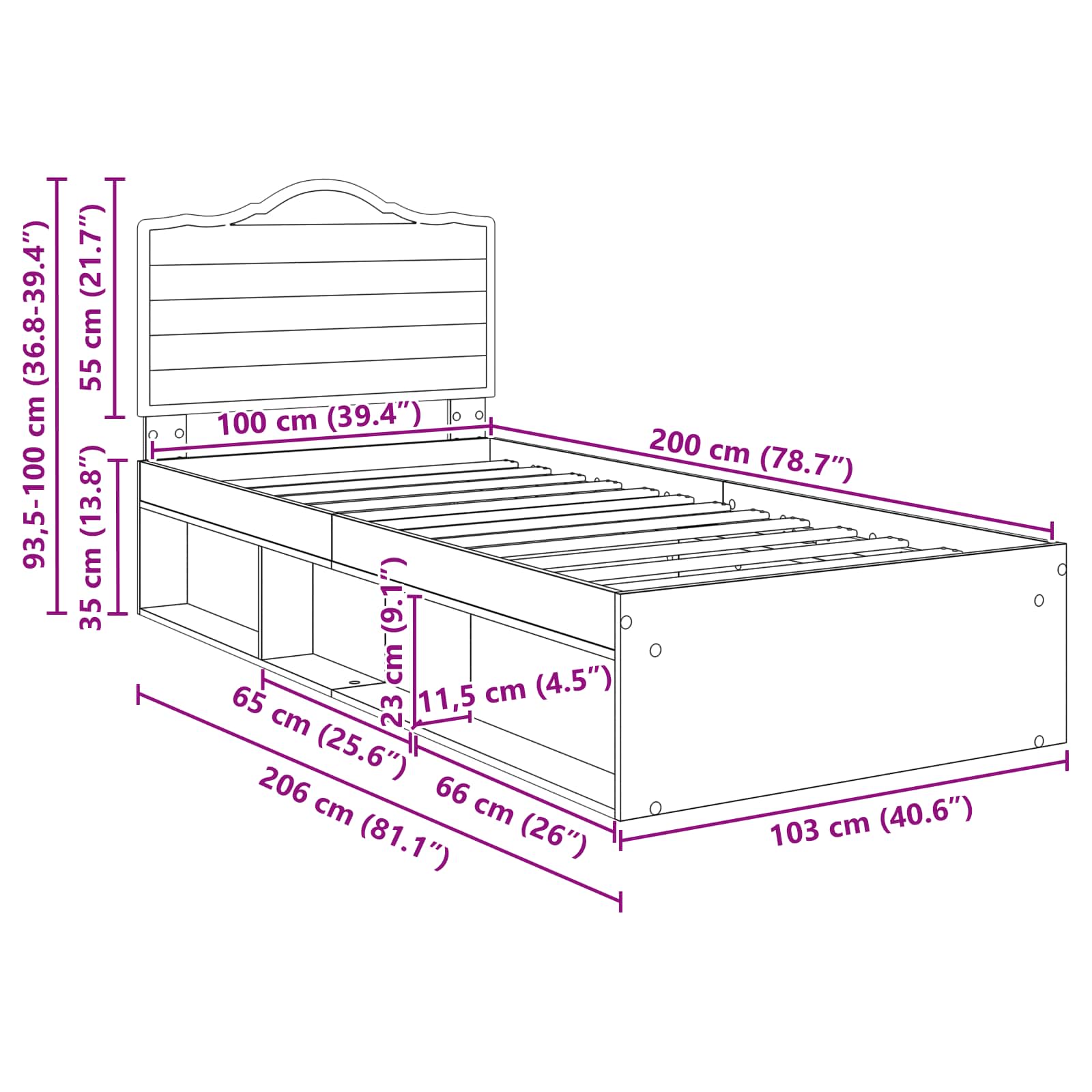 Bedframe Concerte Grijs 100 x 200 cm Massief grenenhout is nu te koop bij PeponiXL, paradijselijk wonen!