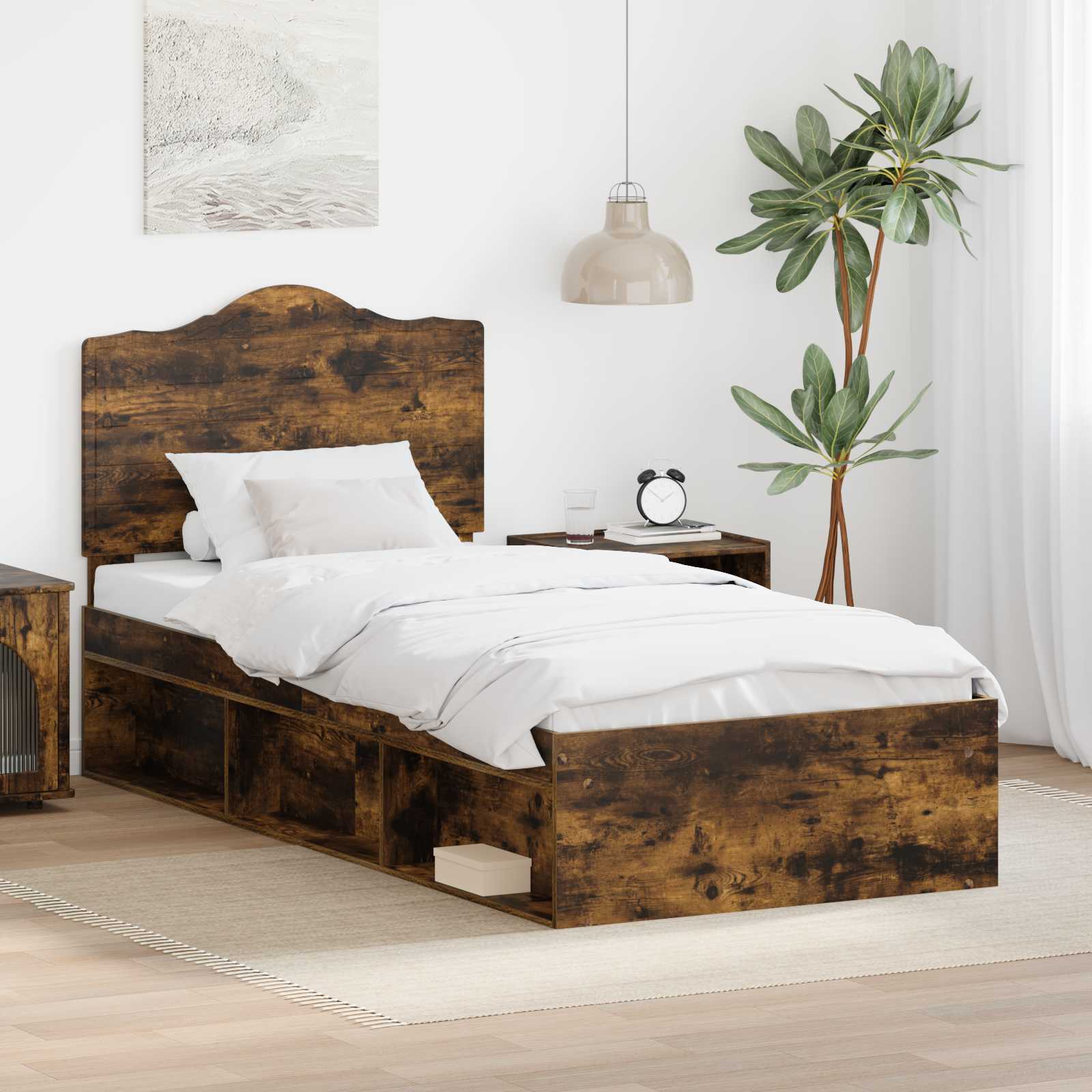 Bedframe Gerookt eiken 100 x 200 cm Massief grenenhout is nu te koop bij PeponiXL, paradijselijk wonen!