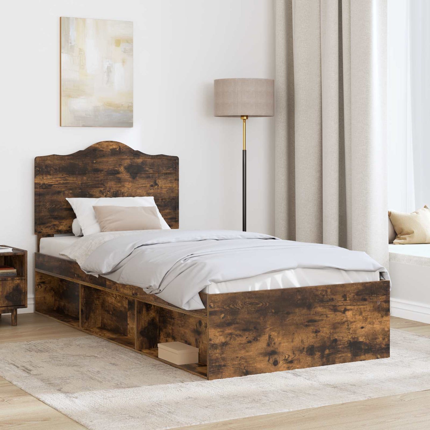 Bedframe Gerookt eiken 100 x 200 cm Massief grenenhout is nu te koop bij PeponiXL, paradijselijk wonen!
