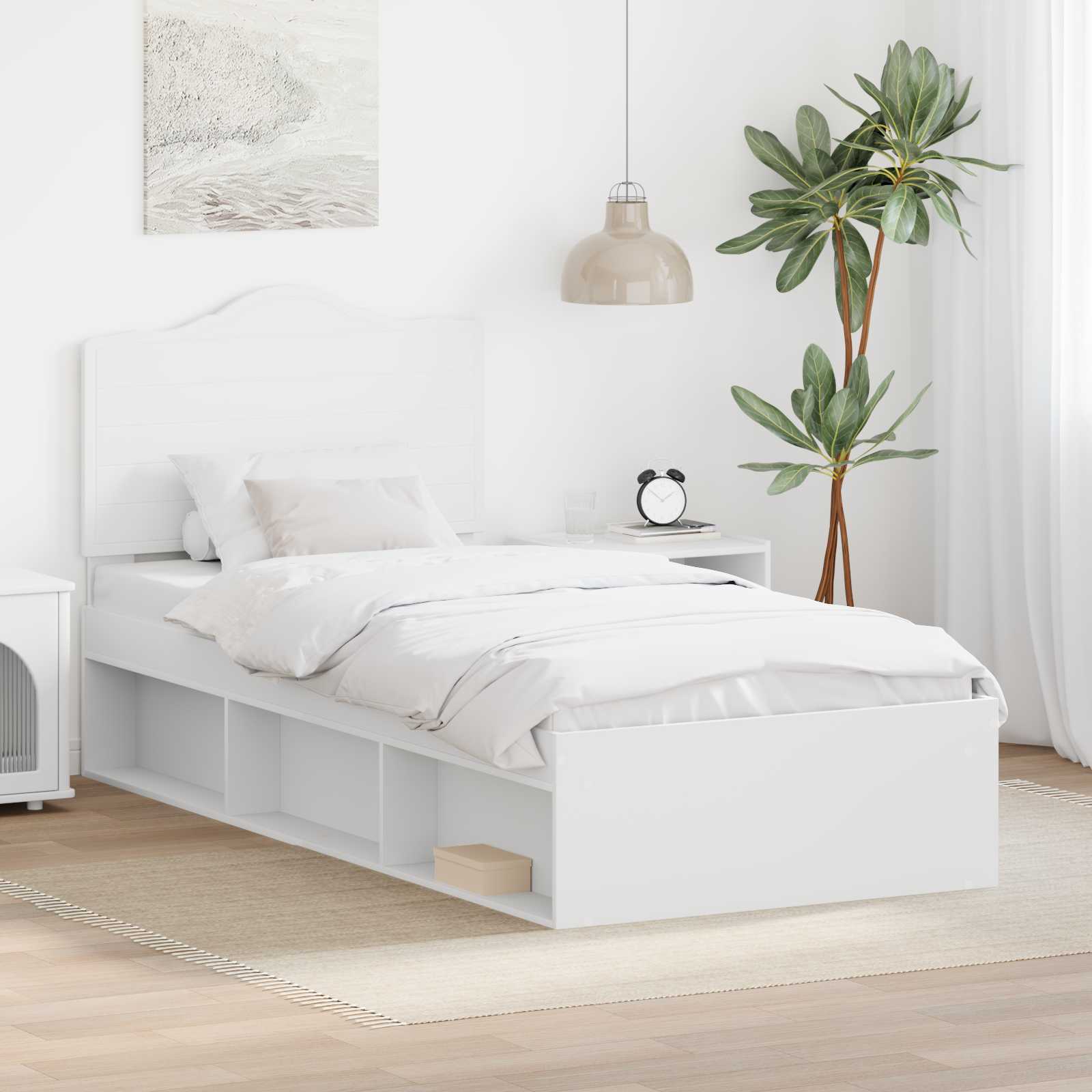 Bedframe met hoofdeinde Wit 90 x 190 cm Massief grenenhout is nu te koop bij PeponiXL, paradijselijk wonen!