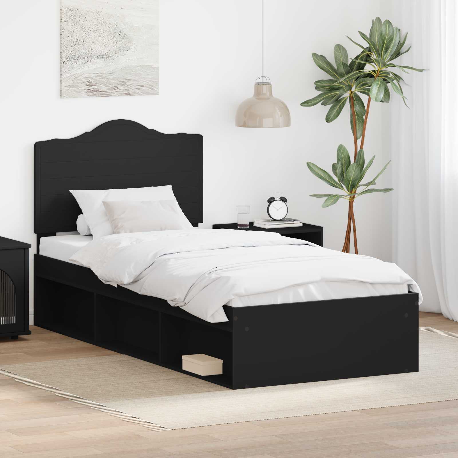 Bedframe met hoofdeinde Zwart 90 x 190 cm Massief grenenhout is nu te koop bij PeponiXL, paradijselijk wonen!