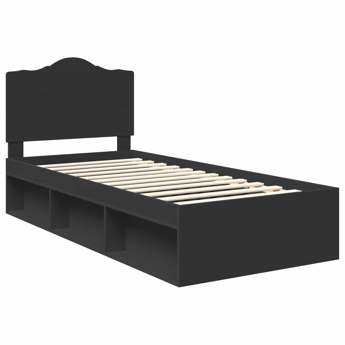 Bedframe met hoofdeinde Zwart 90 x 190 cm Massief grenenhout is nu te koop bij PeponiXL, paradijselijk wonen!