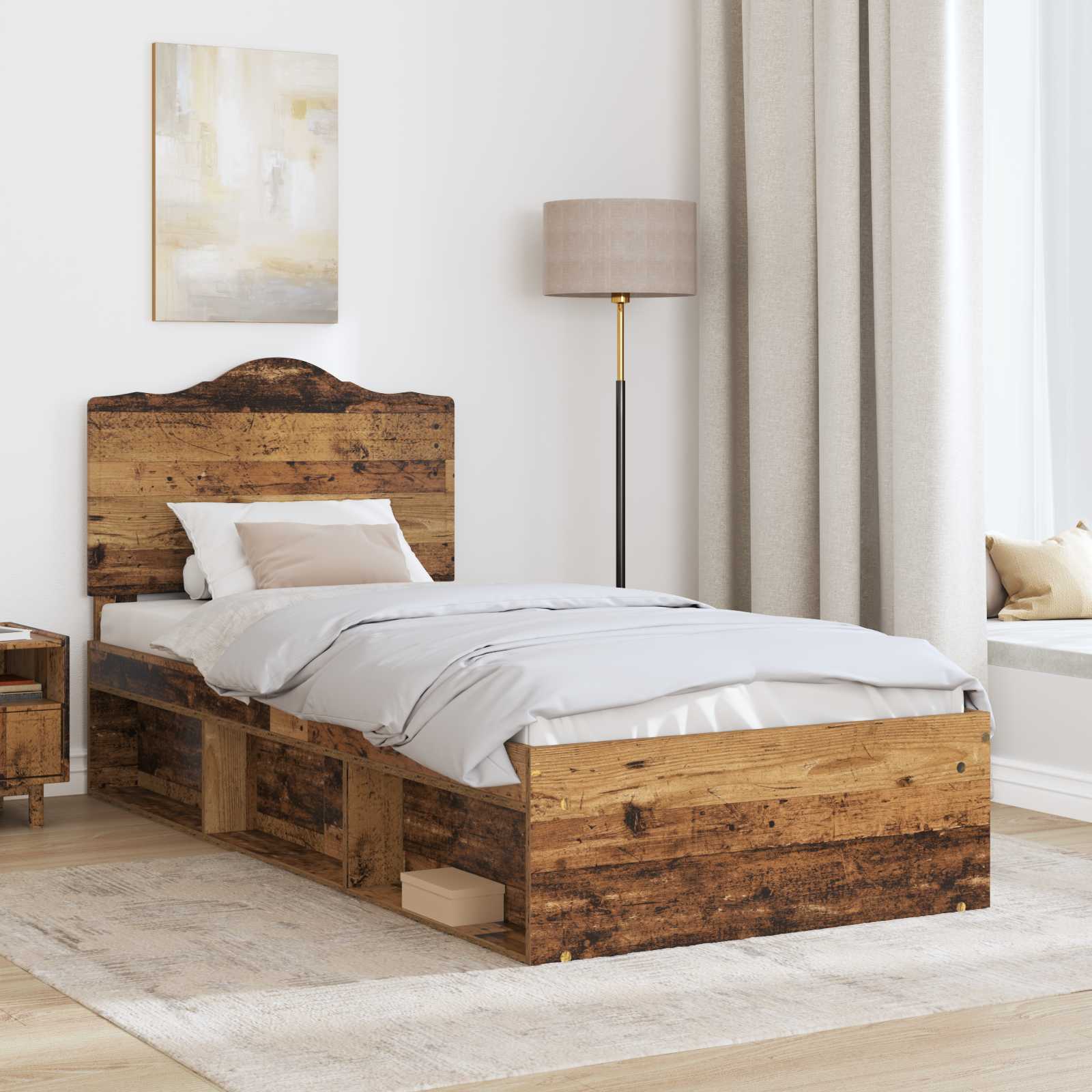 Bedframe met hoofdeinde Oudhout 90 x 190 cm Massief grenenhout is nu te koop bij PeponiXL, paradijselijk wonen!
