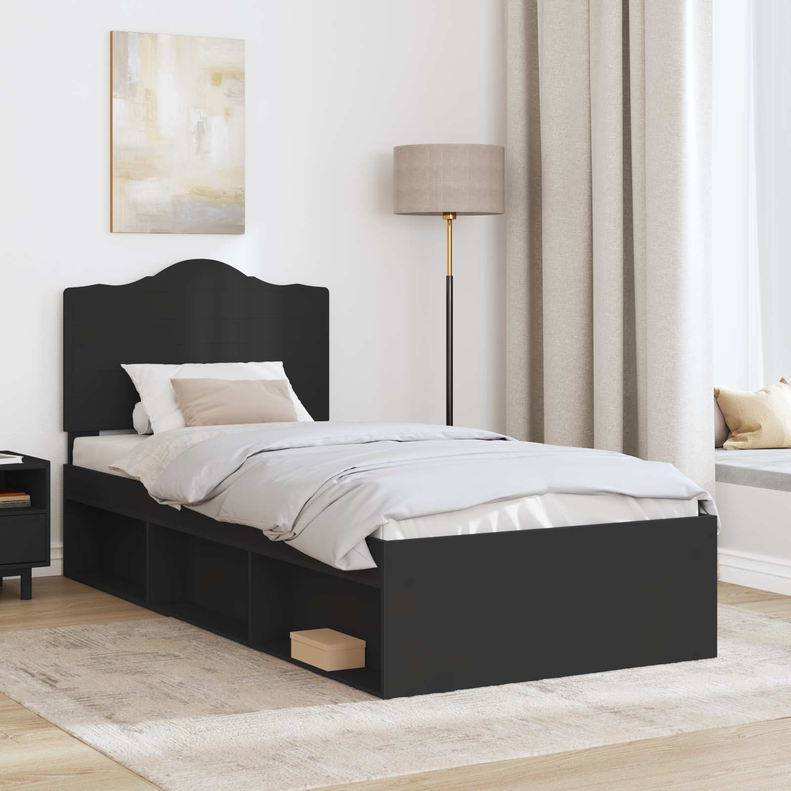 Bedframe met hoofdeinde Zwart 75 x 190 cm Massief grenenhout is nu te koop bij PeponiXL, paradijselijk wonen!