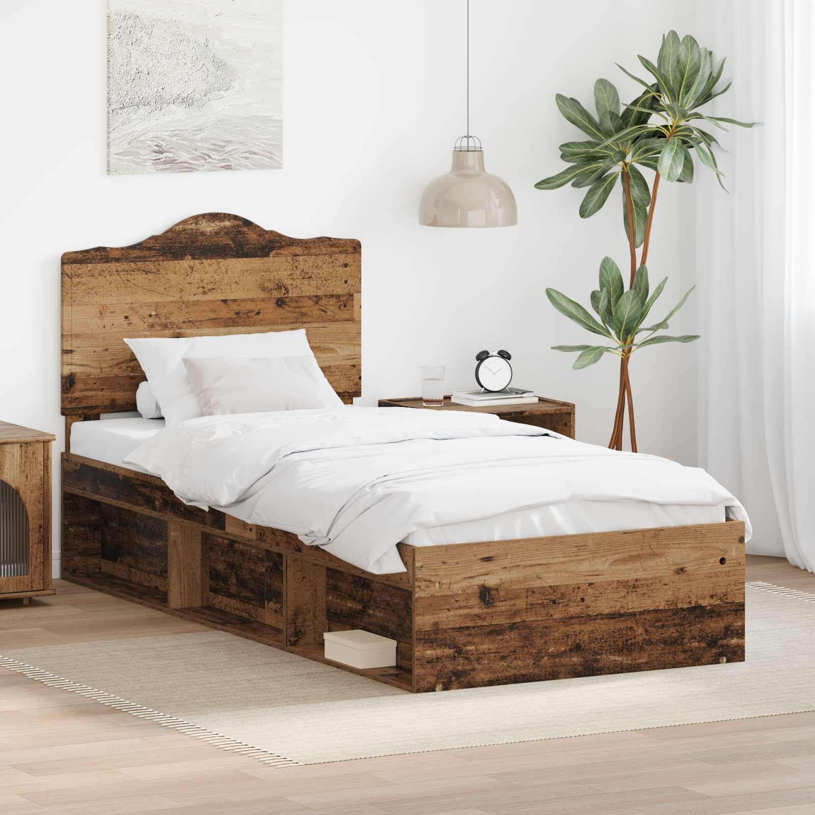 Bedframe met hoofdeinde Oudhout 75 x 190 cm Massief grenenhout is nu te koop bij PeponiXL, paradijselijk wonen!