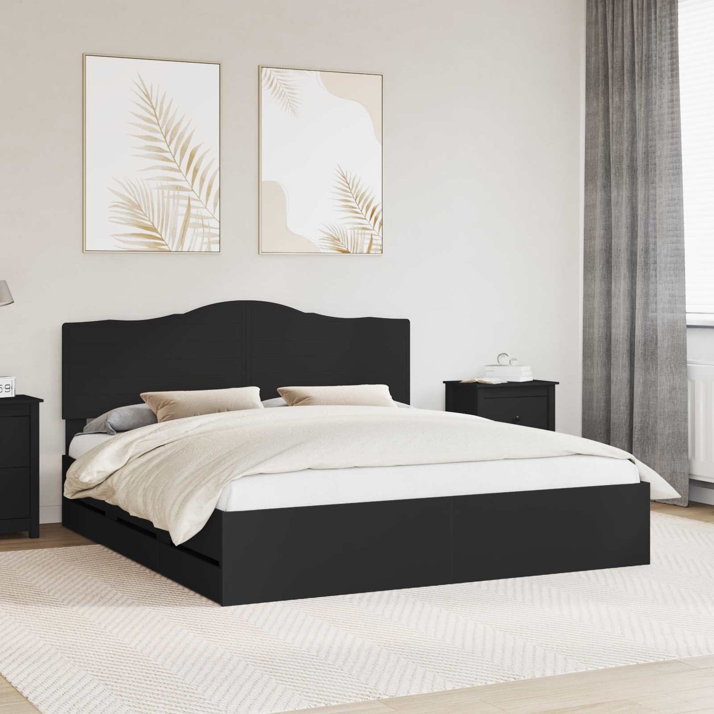 Bedframe met lade met opslag Zwart 200 x 200 cm Ingenieurshout is nu te koop bij PeponiXL, paradijselijk wonen!