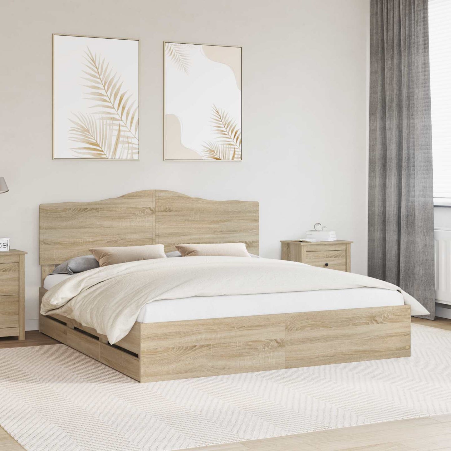 Bedframe met lade Sonoma Eiken 200 x 200 cm Ingenieurshout is nu te koop bij PeponiXL, paradijselijk wonen!