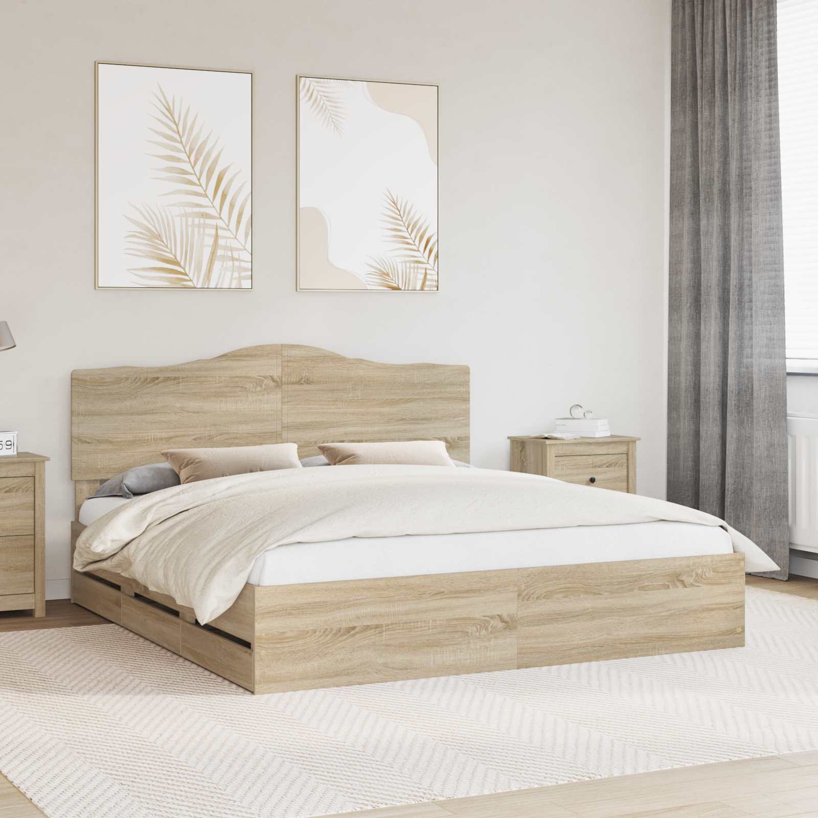 Bedframe met lade Sonoma Eiken 200 x 200 cm Ingenieurshout is nu te koop bij PeponiXL, paradijselijk wonen!