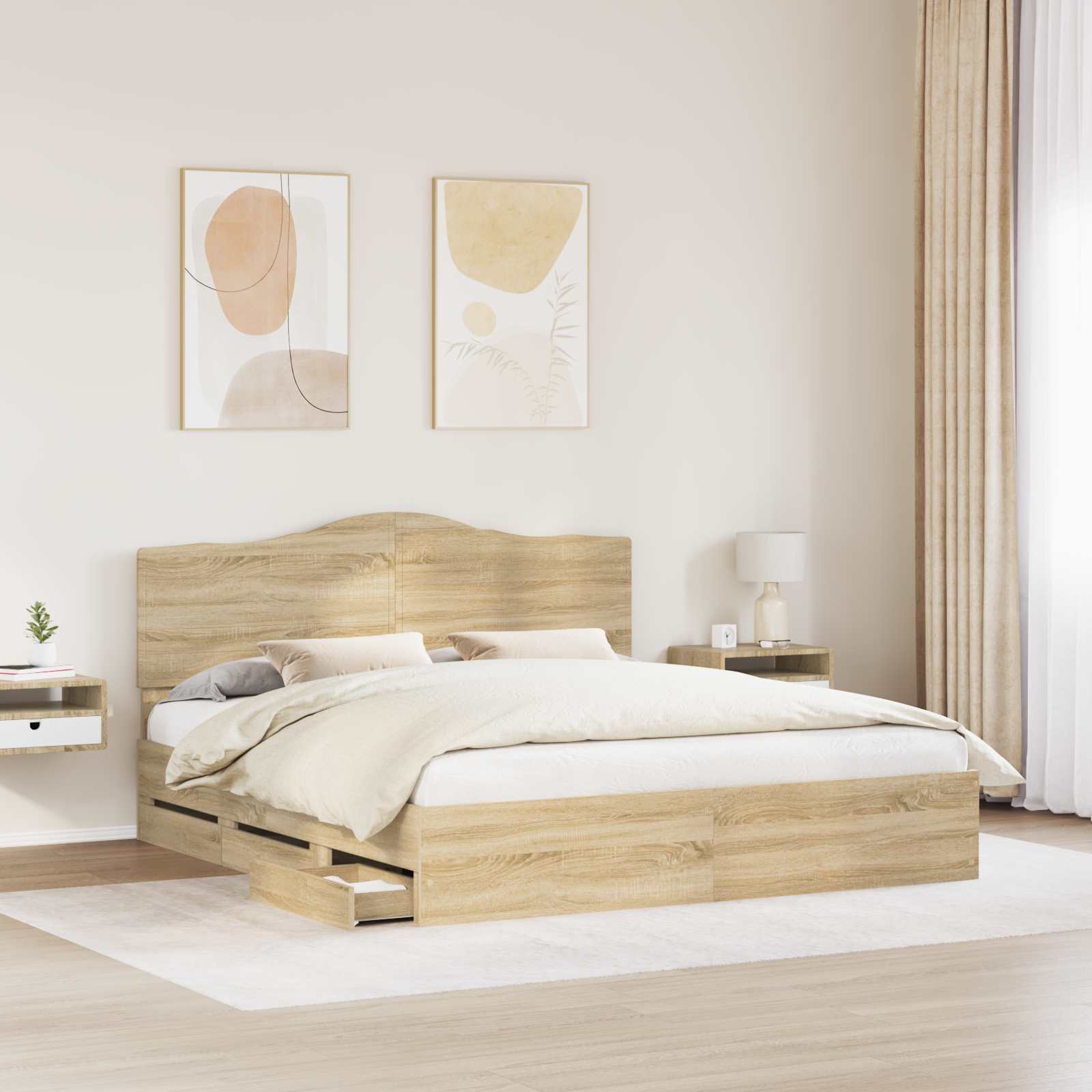 Bedframe met lade Sonoma Eiken 200 x 200 cm Ingenieurshout is nu te koop bij PeponiXL, paradijselijk wonen!