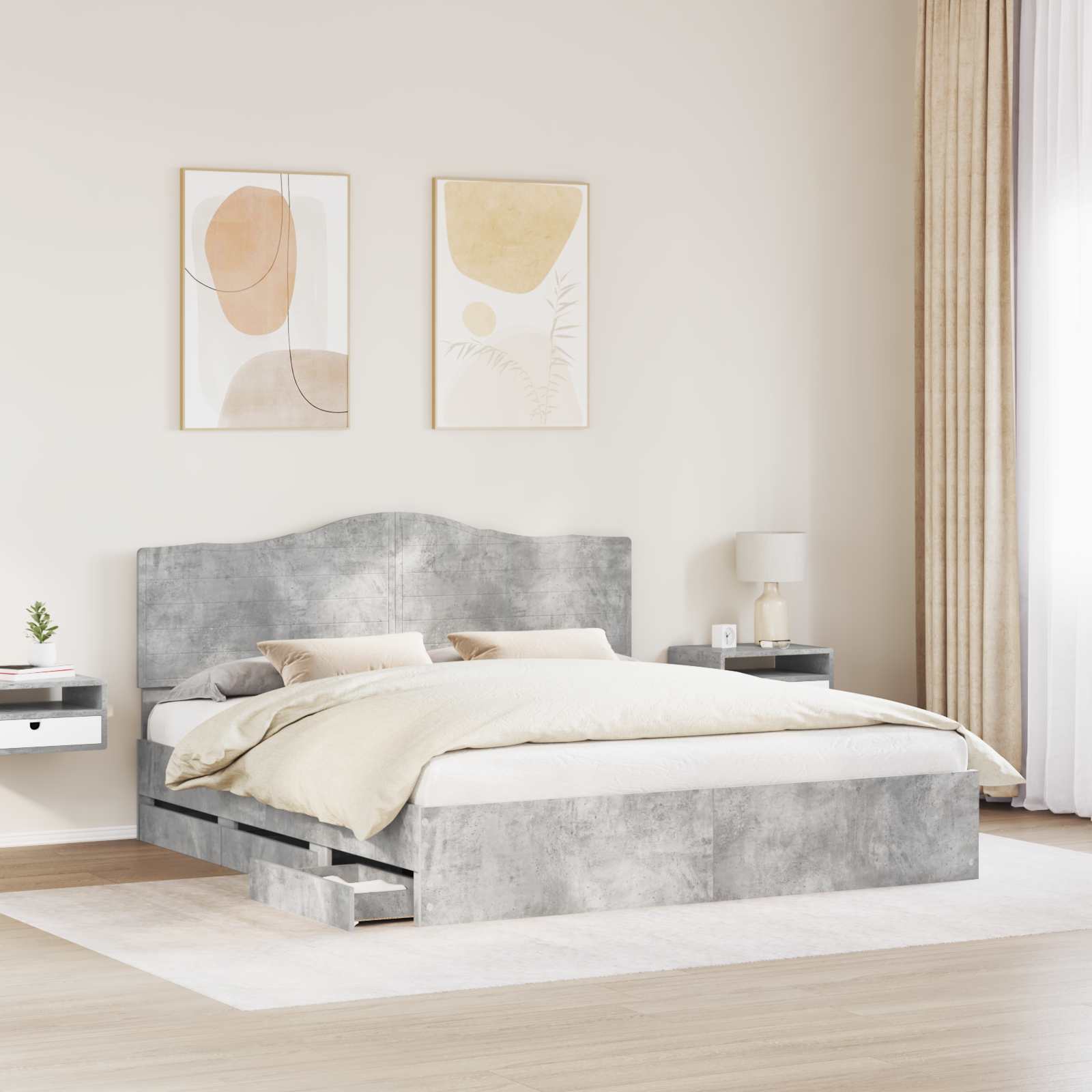 Bedframe met lade Beton Grijs 200 x 200 cm Ingenieurshout is nu te koop bij PeponiXL, paradijselijk wonen!