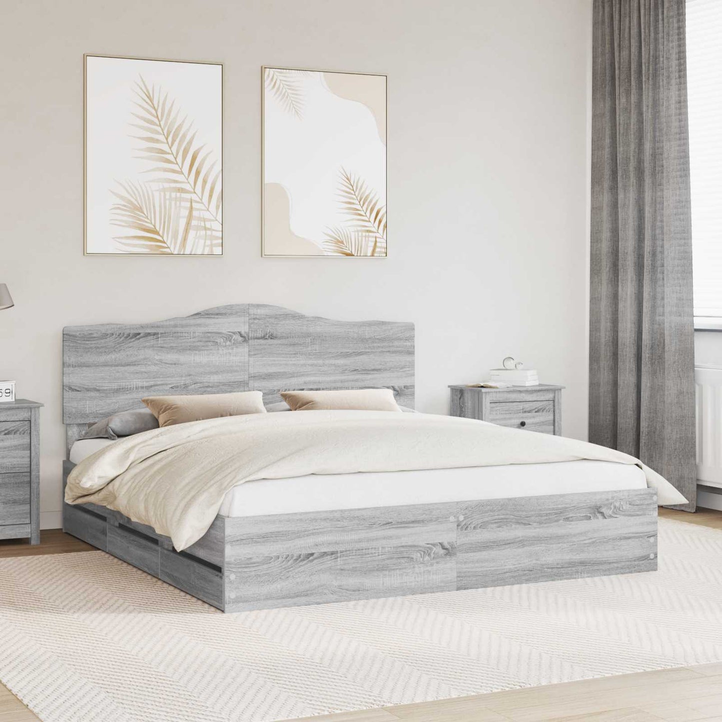 Bedframe met lade Grijs sonoma 200 x 200 cm Ingenieurshout is nu te koop bij PeponiXL, paradijselijk wonen!