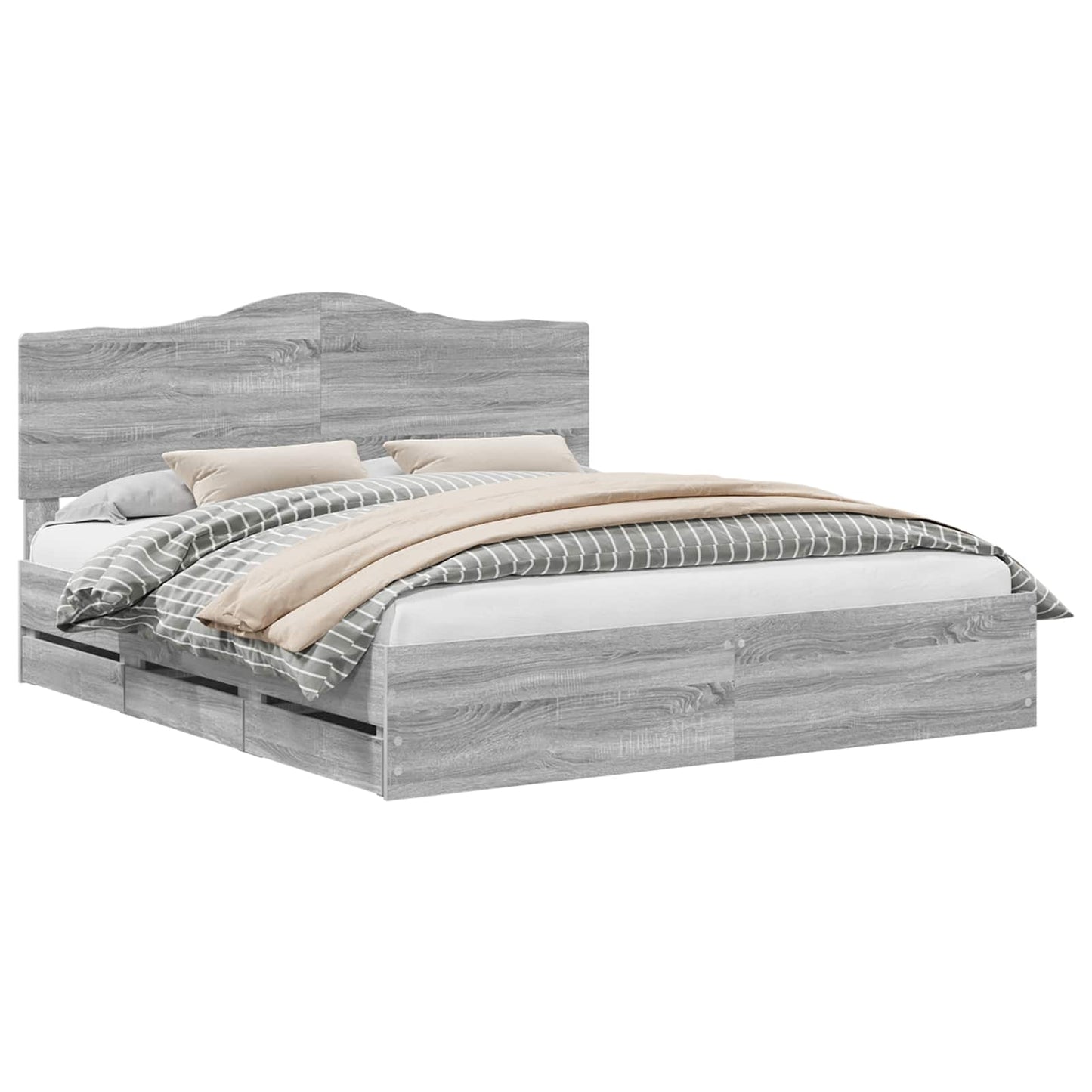 Bedframe met lade Grijs sonoma 200 x 200 cm Ingenieurshout is nu te koop bij PeponiXL, paradijselijk wonen!