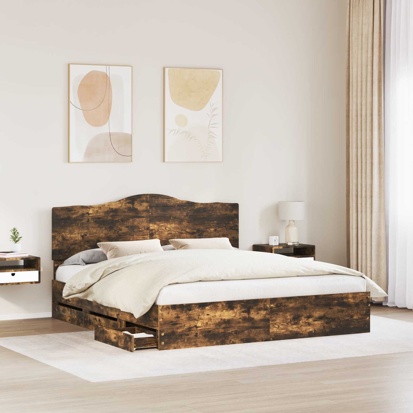 Bedframe met lade Gerookt eiken 180 x 200 cm Ingenieurshout is nu te koop bij PeponiXL, paradijselijk wonen!