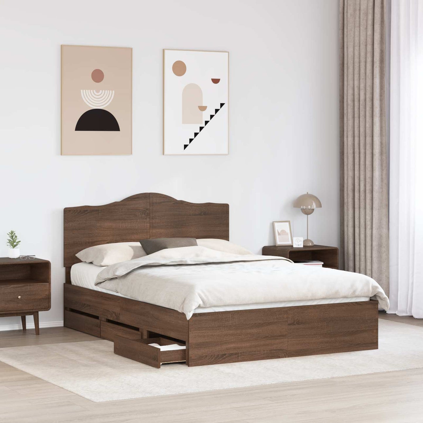 Bedframe met lade Bruin eiken 150 x 200 cm Ingenieurshout is nu te koop bij PeponiXL, paradijselijk wonen!
