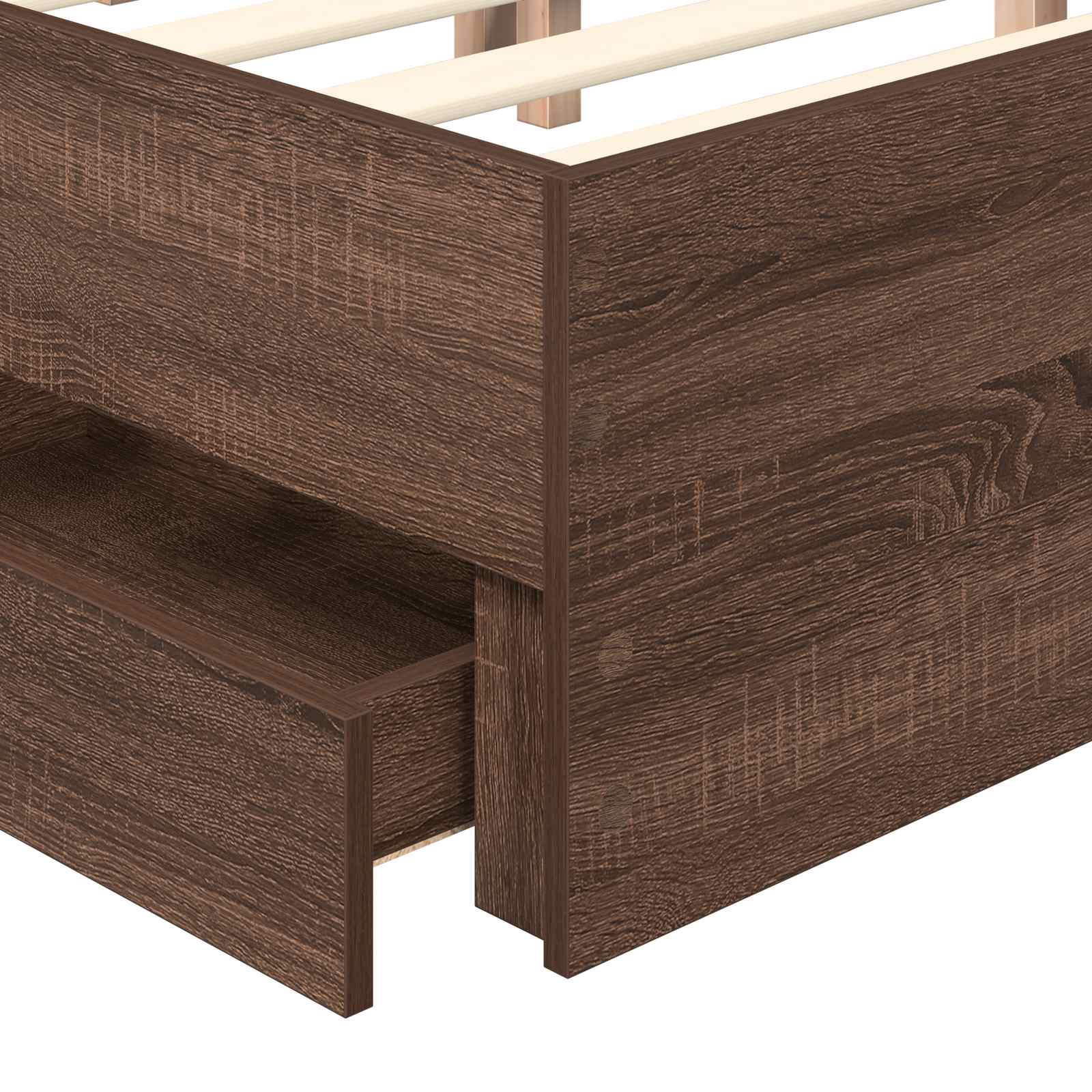 Bedframe met lade Bruin eiken 135 x 190 cm Ingenieurshout is nu te koop bij PeponiXL, paradijselijk wonen!