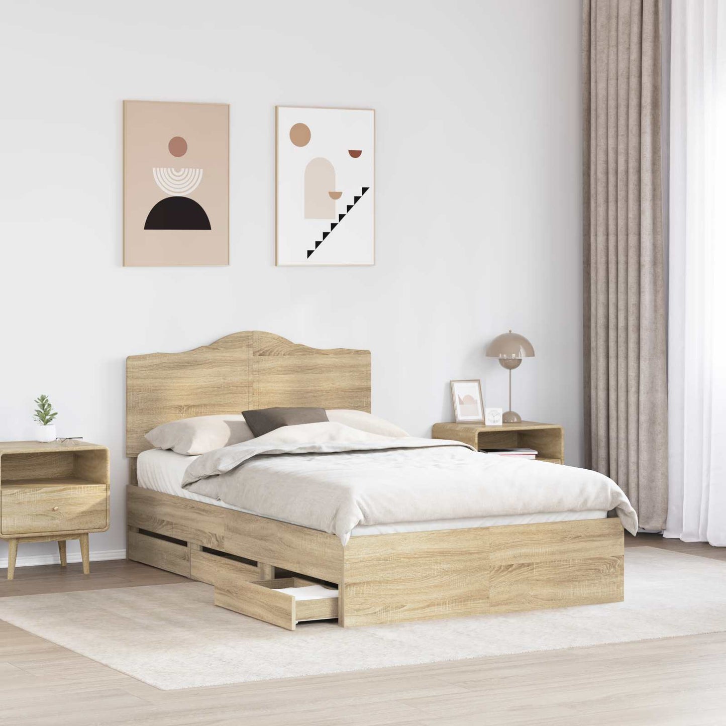Bedframe met lade Sonoma Eiken 120 x 200 cm Ingenieurshout is nu te koop bij PeponiXL, paradijselijk wonen!