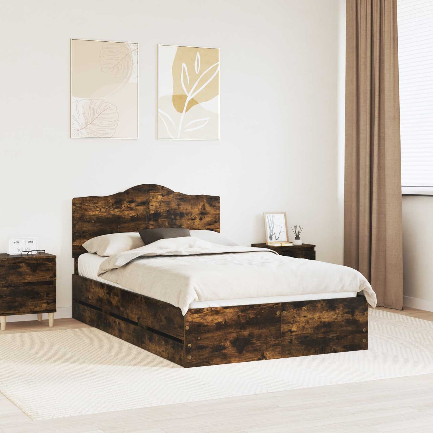 Bedframe met lade Gerookte Eik 120 x 200 cm Ingenieurshout is nu te koop bij PeponiXL, paradijselijk wonen!