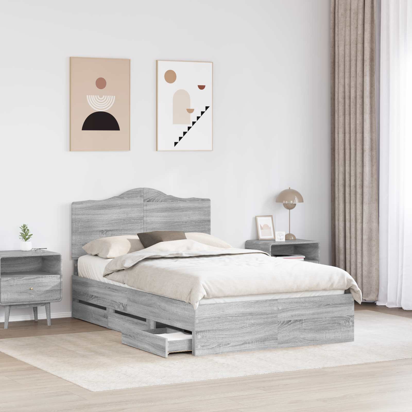 Bedframe met lade Grijze Sonoma 120 x 190 cm Ingenieurshout is nu te koop bij PeponiXL, paradijselijk wonen!