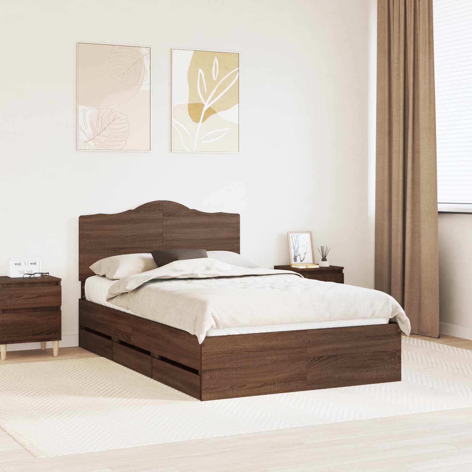 Bedframe met lade Bruine eik 120 x 190 cm Ingenieurshout is nu te koop bij PeponiXL, paradijselijk wonen!