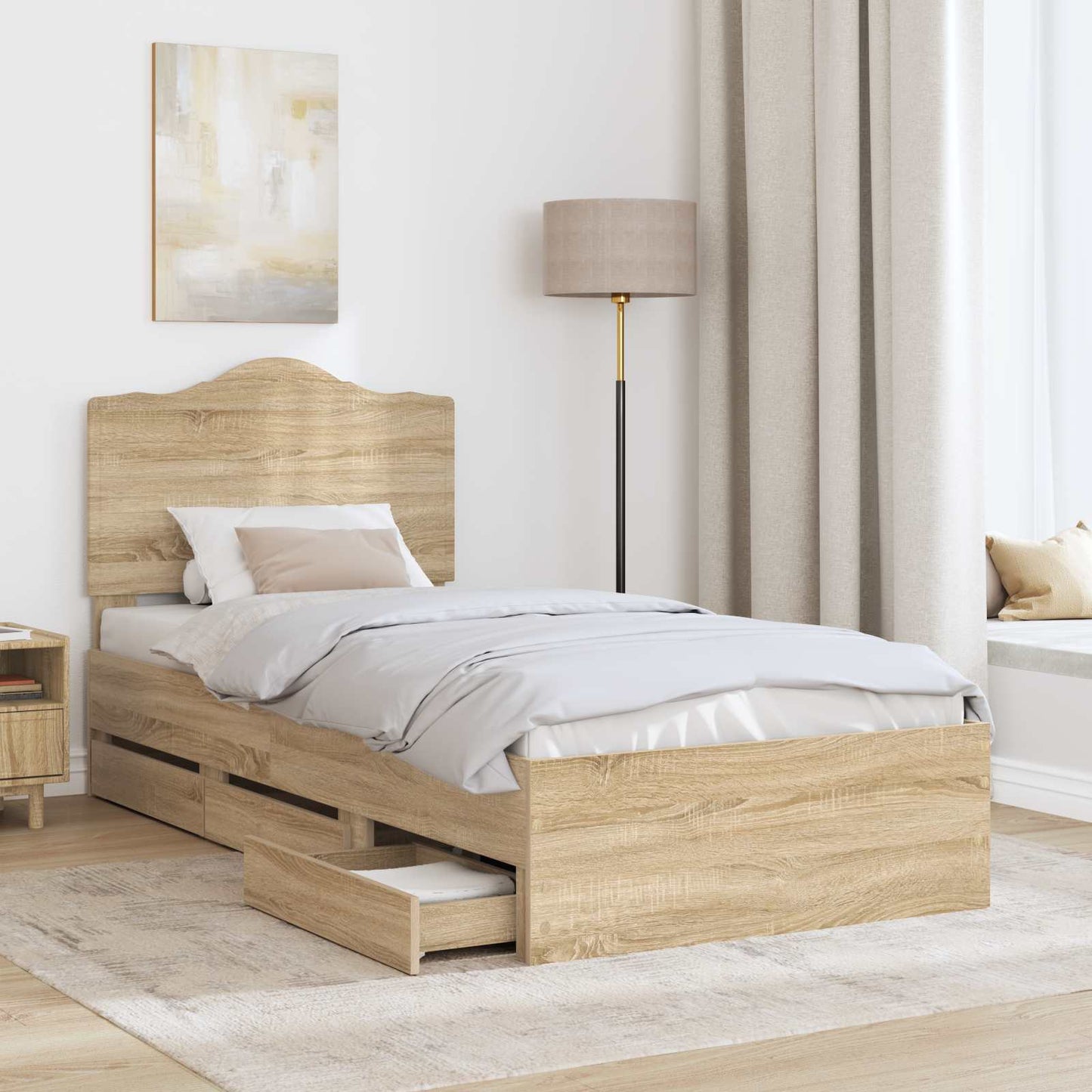 Bedframe met lade Sonoma Eiken 100 x 200 cm Ingenieurshout is nu te koop bij PeponiXL, paradijselijk wonen!