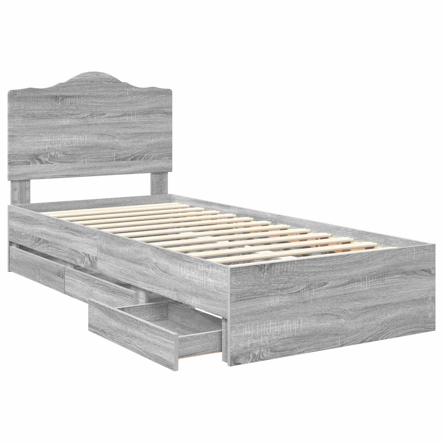 Bedframe met lade Grijze Sonoma 100 x 200 cm Ingenieurshout is nu te koop bij PeponiXL, paradijselijk wonen!