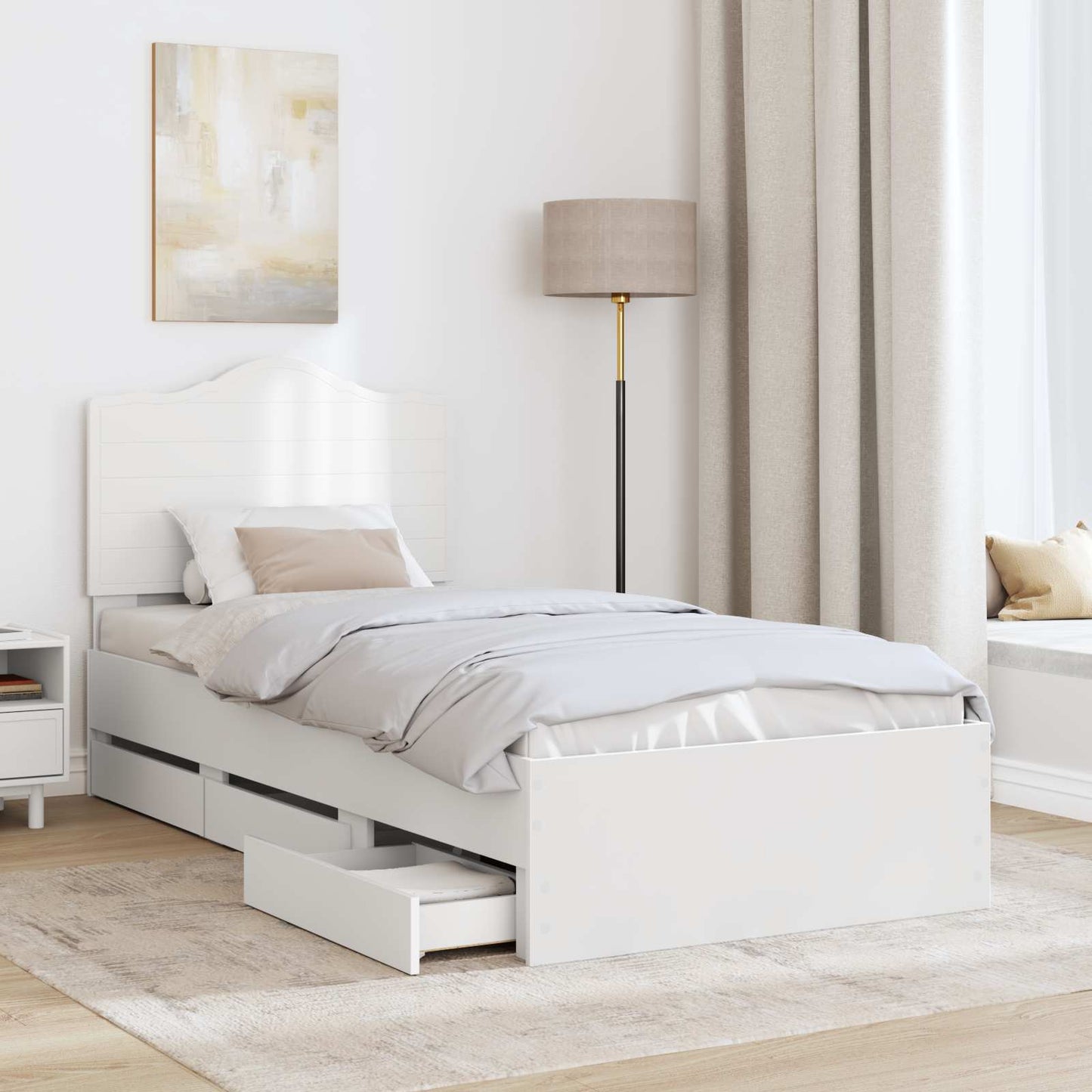 Bedframe met lade met hoofdeinde Wit 90 x 200 cm Ingenieurshout is nu te koop bij PeponiXL, paradijselijk wonen!