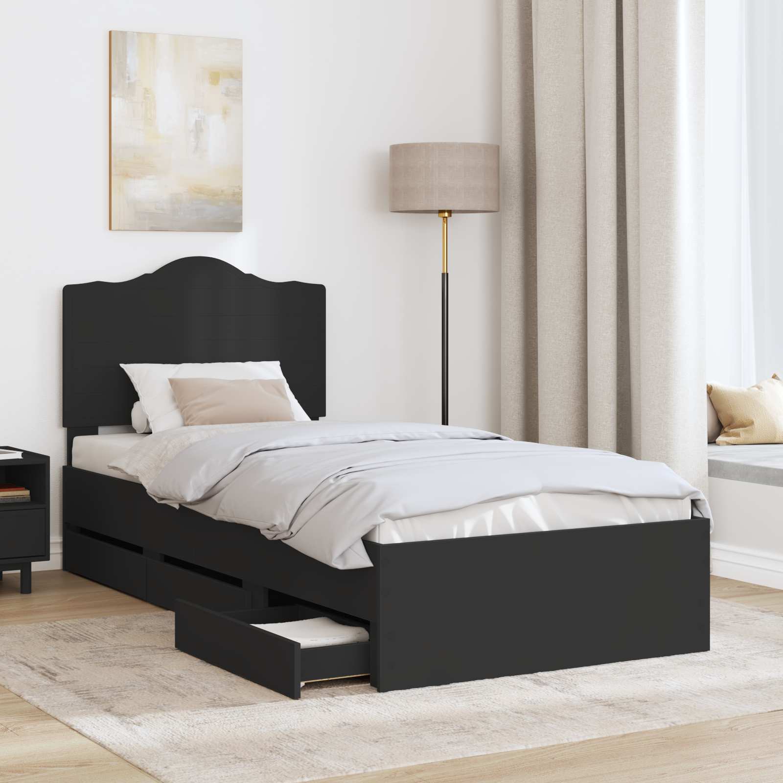 Bedframe met lade met opslag Zwart 90 x 200 cm Ingenieurshout is nu te koop bij PeponiXL, paradijselijk wonen!