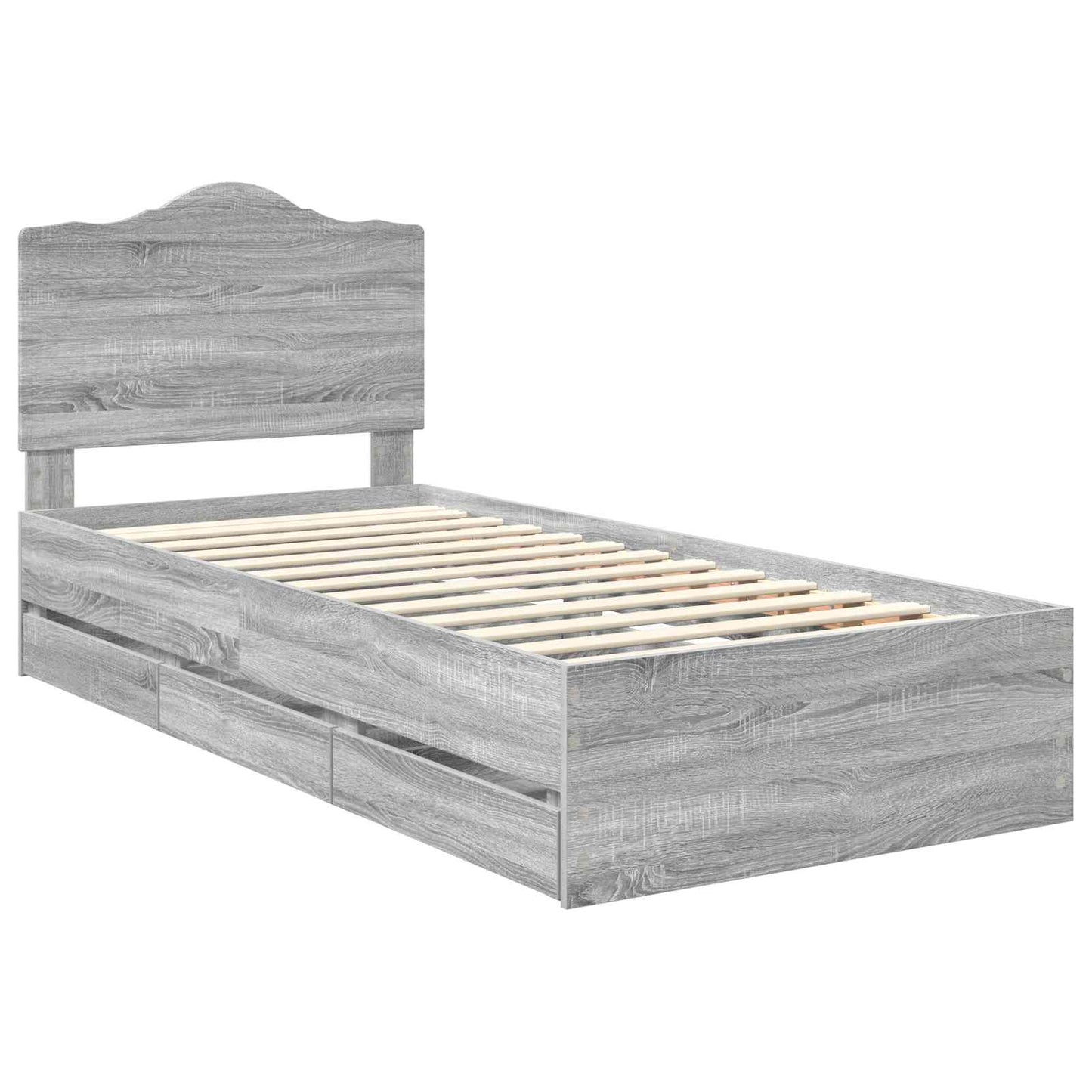Bedframe met lade Grijze Sonoma 90 x 200 cm Ingenieurshout is nu te koop bij PeponiXL, paradijselijk wonen!