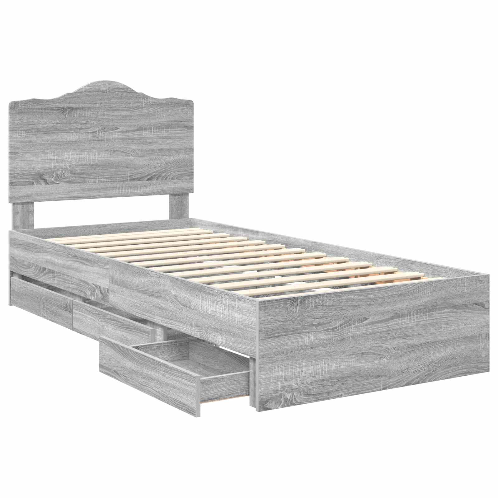 Bedframe met lade Grijze Sonoma 90 x 200 cm Ingenieurshout is nu te koop bij PeponiXL, paradijselijk wonen!