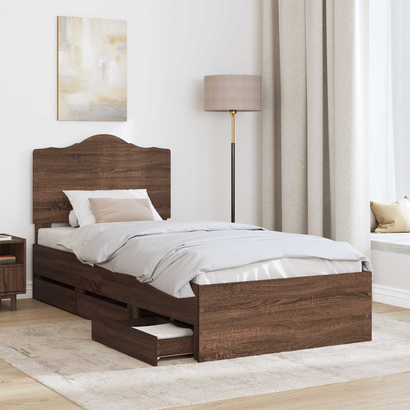 Bedframe met lade Bruine eik 90 x 200 cm Ingenieurshout is nu te koop bij PeponiXL, paradijselijk wonen!