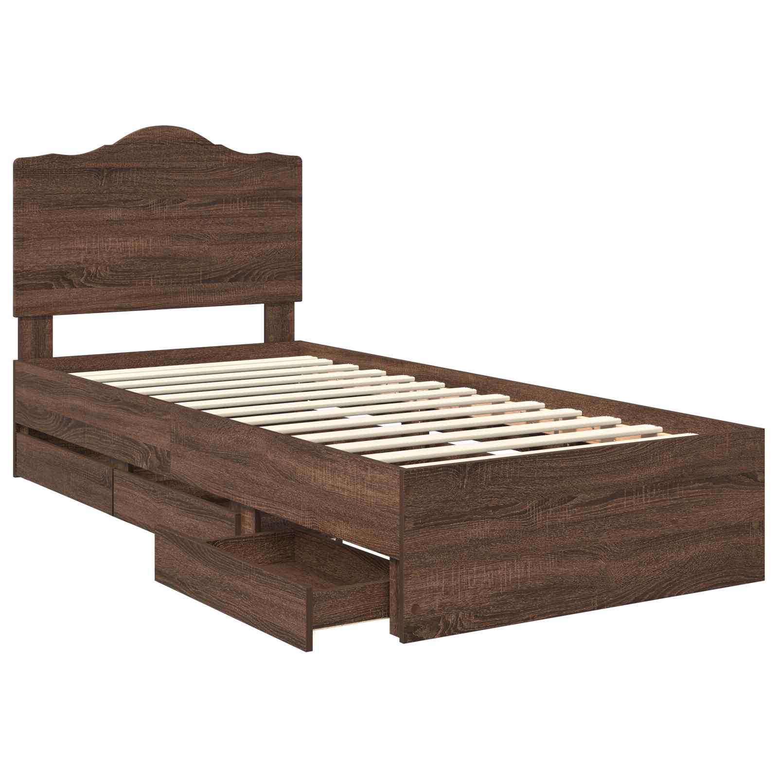 Bedframe met lade Bruine eik 90 x 190 cm Ingenieurshout is nu te koop bij PeponiXL, paradijselijk wonen!