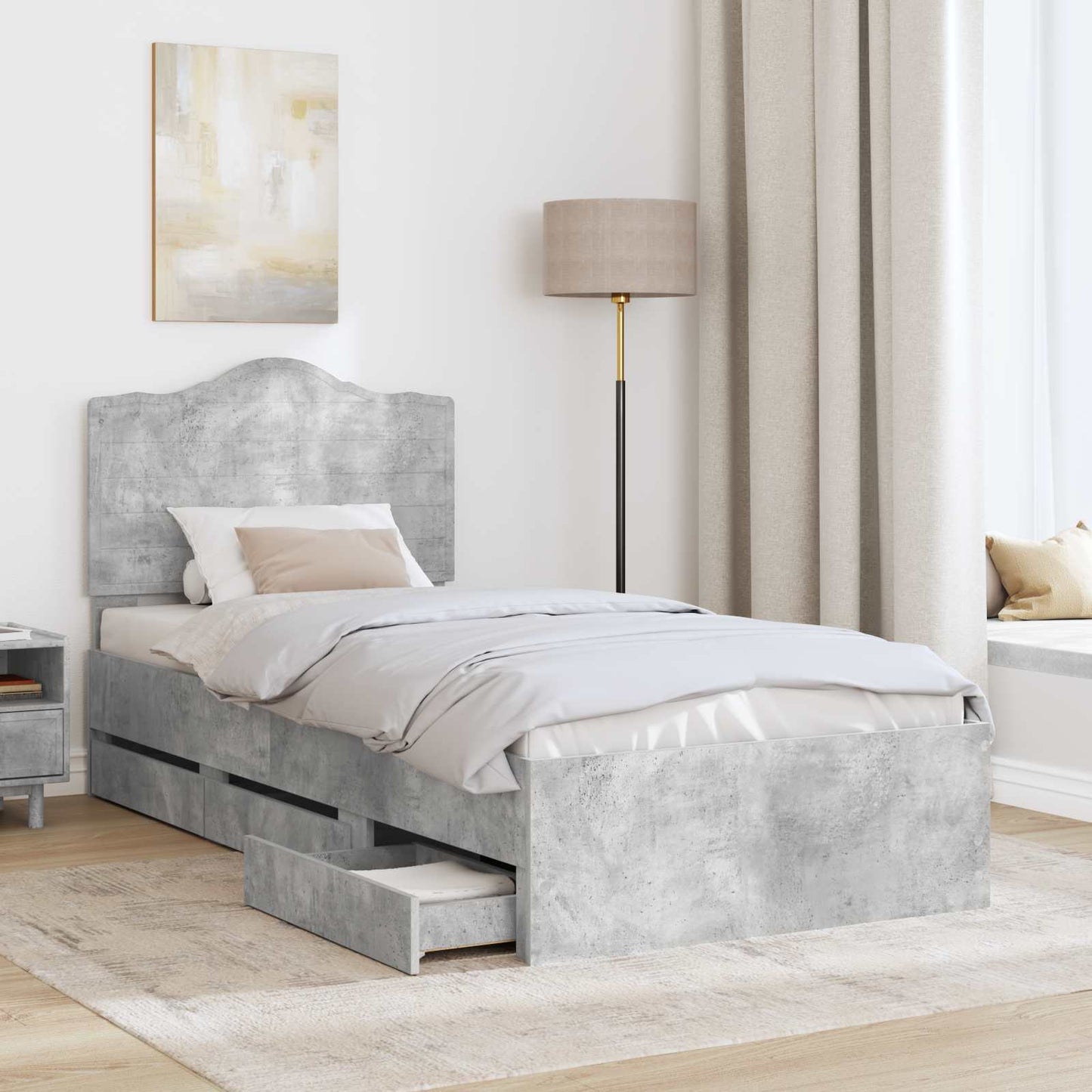 Bedframe met lade Beton Grijs 75 x 190 cm Ingenieurshout is nu te koop bij PeponiXL, paradijselijk wonen!