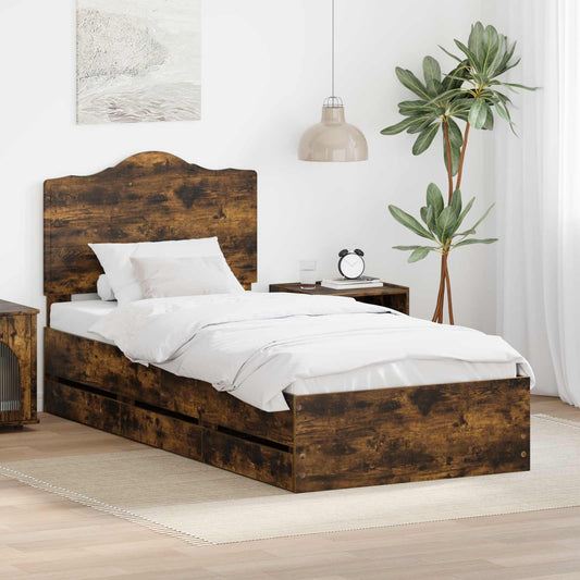 Bedframe met lade Gerookte Eik 75 x 190 cm Ingenieurshout is nu te koop bij PeponiXL, paradijselijk wonen!