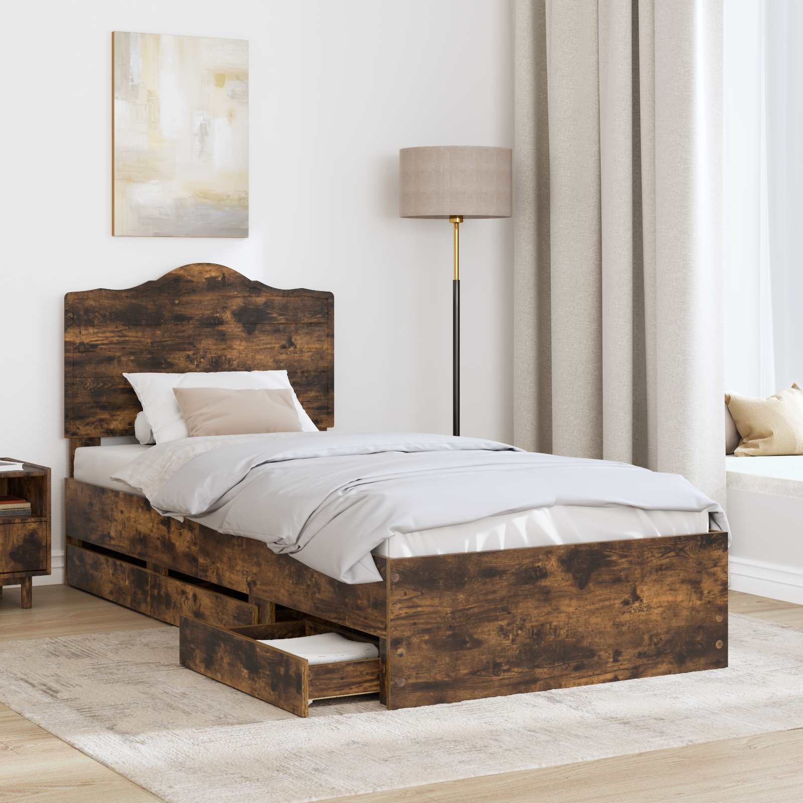 Bedframe met lade Gerookte Eik 75 x 190 cm Ingenieurshout is nu te koop bij PeponiXL, paradijselijk wonen!