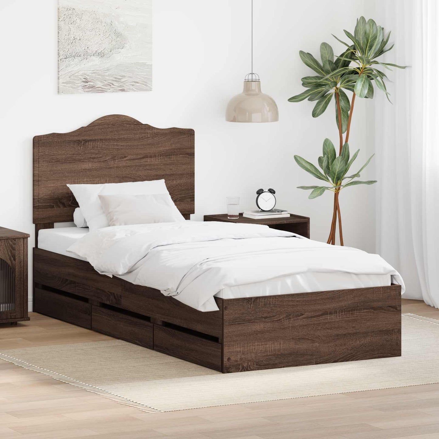 Bedframe met lade Bruine eik 75 x 190 cm Ingenieurshout is nu te koop bij PeponiXL, paradijselijk wonen!