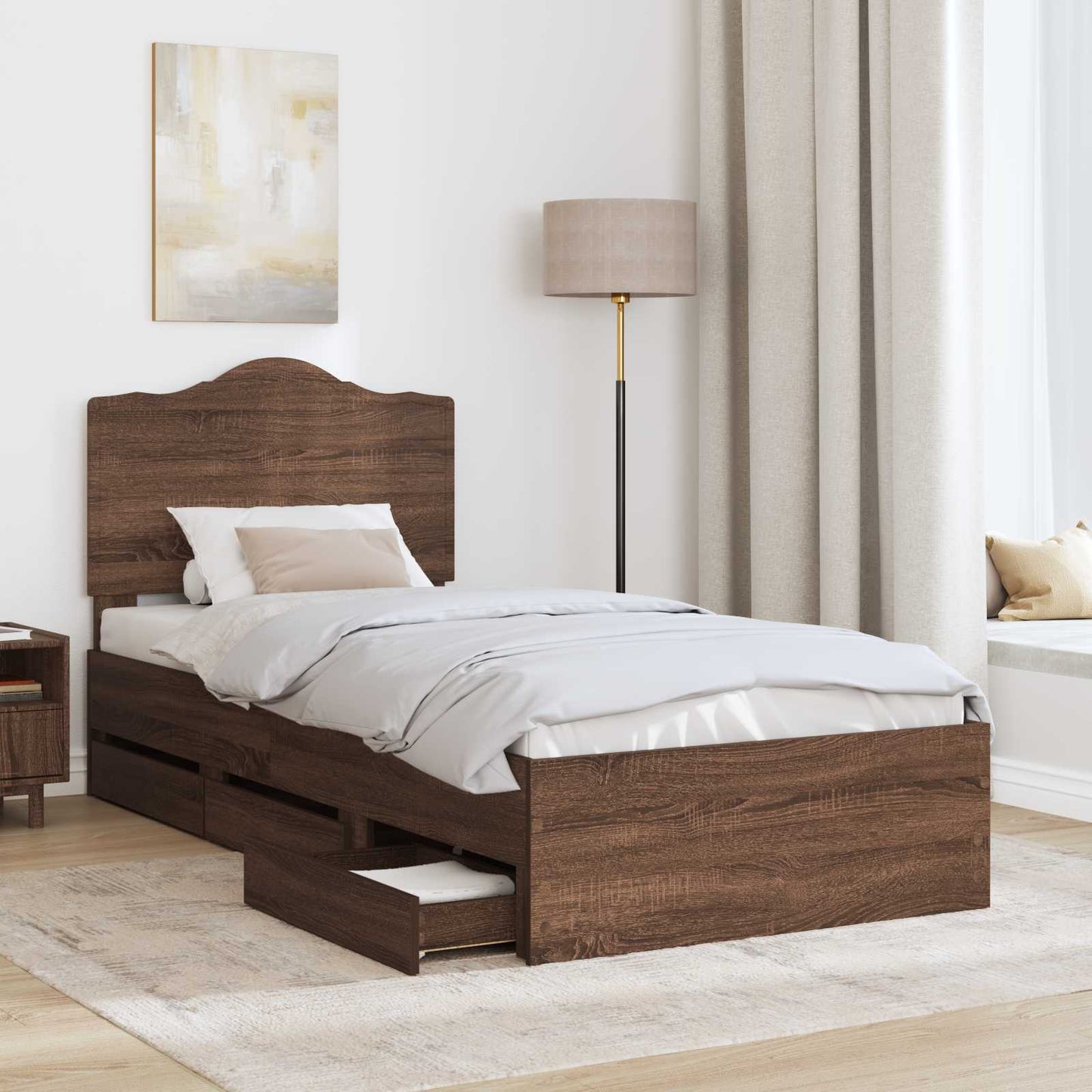 Bedframe met lade Bruine eik 75 x 190 cm Ingenieurshout is nu te koop bij PeponiXL, paradijselijk wonen!