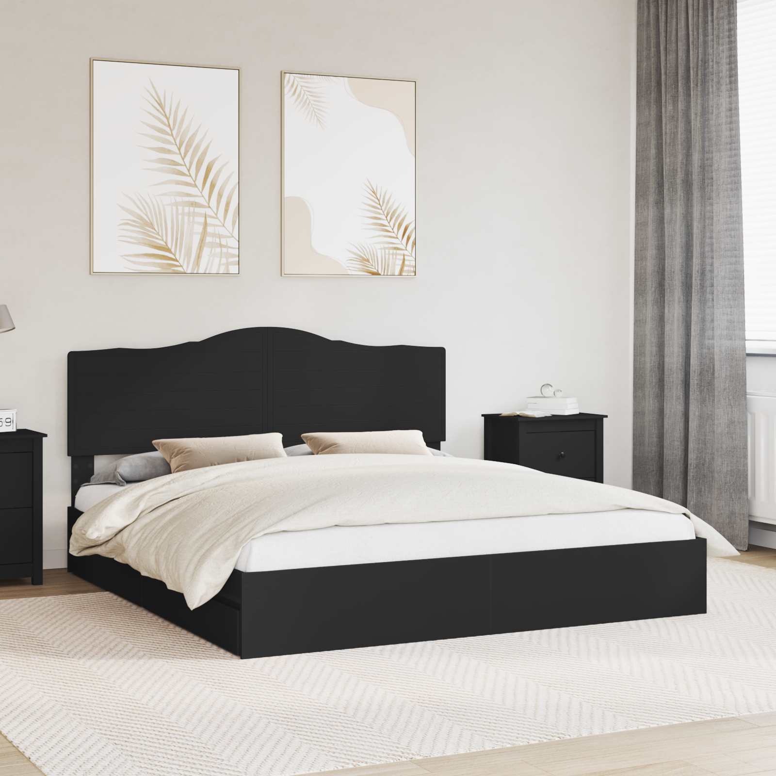 Opslag bed met hoofdeinde Zwart 200 x 200 cm Bewerkt hout is nu te koop bij PeponiXL, paradijselijk wonen!