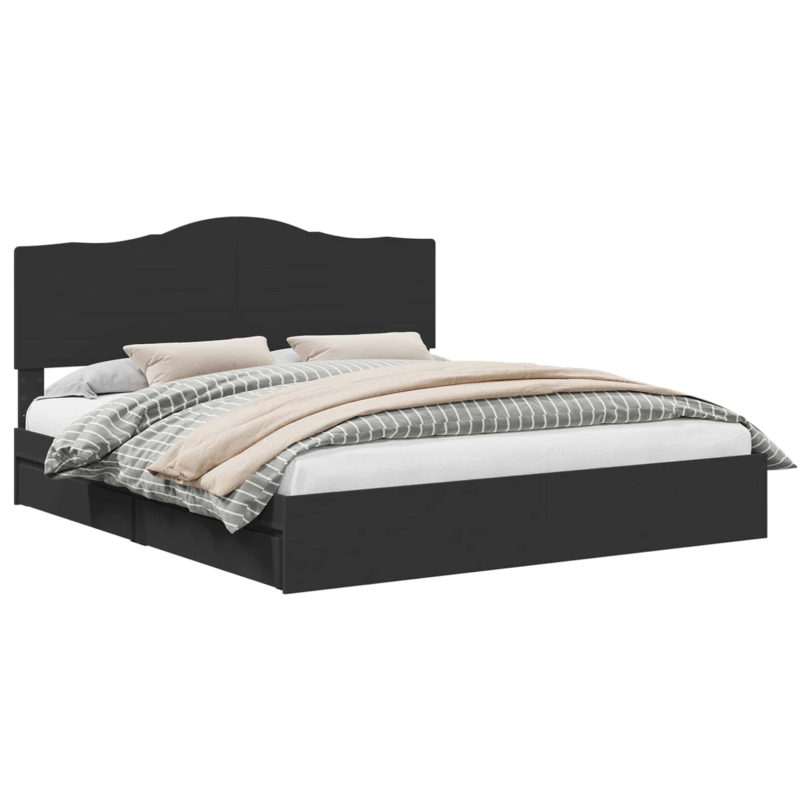 Opslag bed met hoofdeinde Zwart 200 x 200 cm Bewerkt hout is nu te koop bij PeponiXL, paradijselijk wonen!