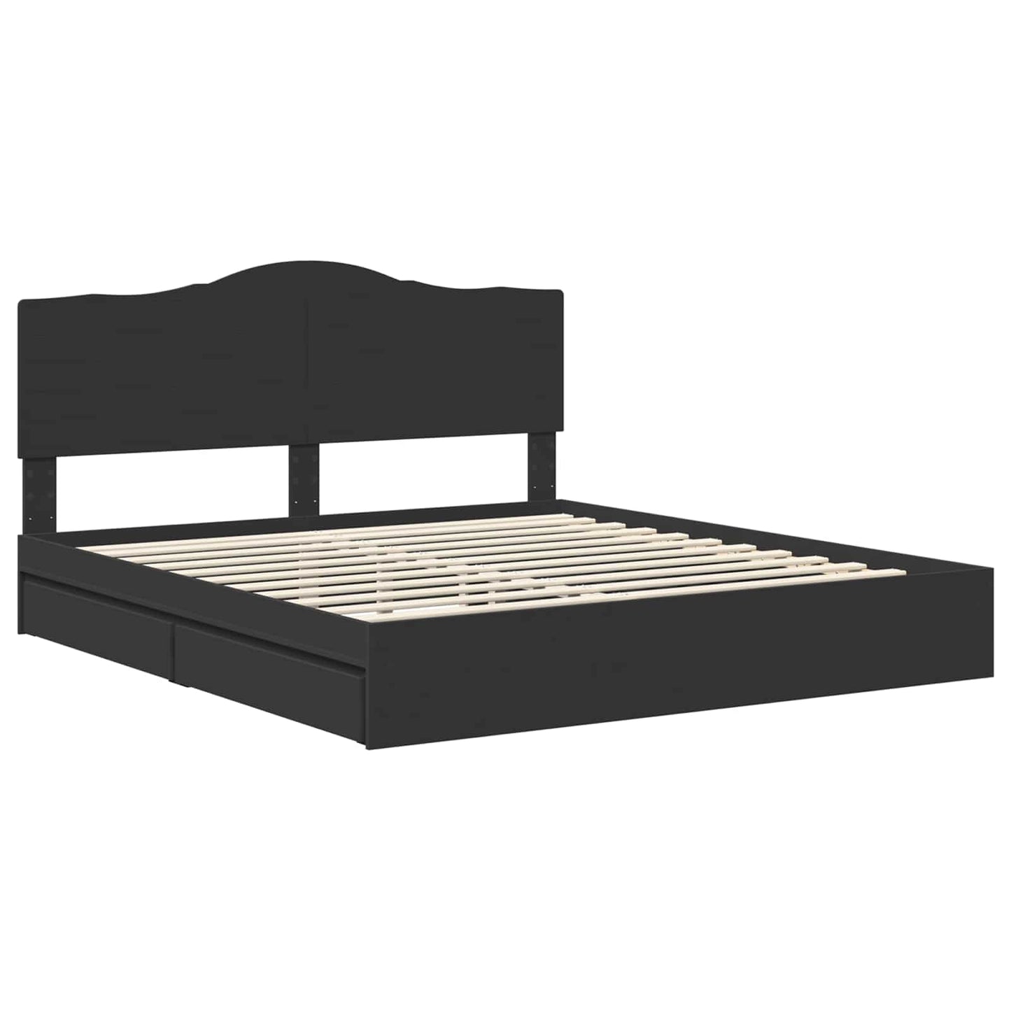 Opslag bed met hoofdeinde Zwart 200 x 200 cm Bewerkt hout is nu te koop bij PeponiXL, paradijselijk wonen!
